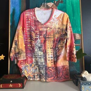 Alia Y2K Colorful Cityscape Short Sleeve Tee M